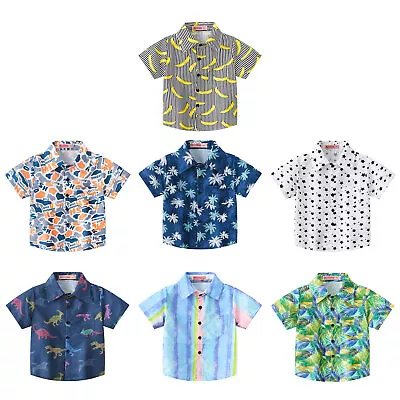 Toddler Kids Baby Boys Short Sleeve Hawaiian Floral Holiday Button Shirts Tops • £10.99