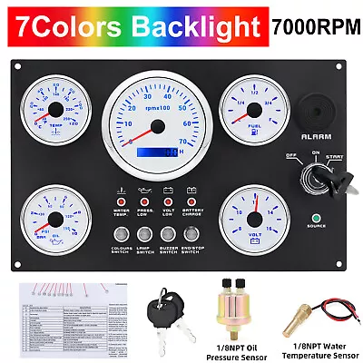 5 Gauge Set With Instrument Panel 0-7000 RPM 7 Colors LED For Marine Boat Yacht • $194.98