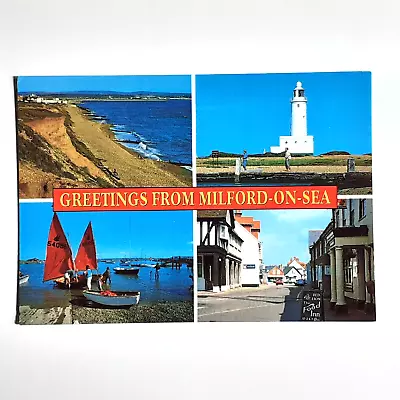 Greetings From Milford On Sea Salmon Topographical Postcard Vintage Unposted • £2.99