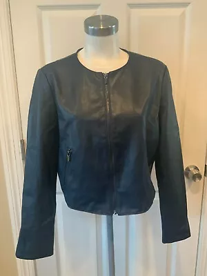 Zara Outerwear Dark Navy Blue Cropped Faux Leather Jacket Size XXL • $32.44