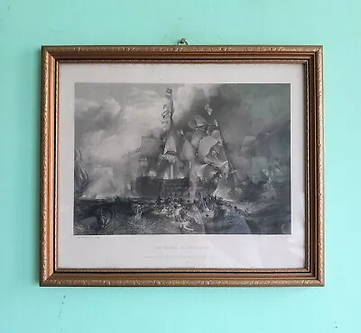 Framed Edwardian Print Engraving Of Turner Battle Of Trafalgar Gold Frame 13  • £44.99