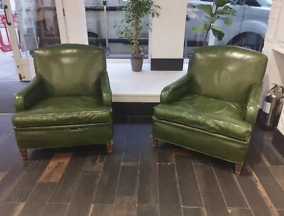 Matching Pair Of Vintage American Classic Green Club Chairs Armchairs  • £695