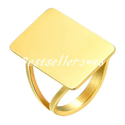 Women Ladies Polished Square Design Stainless Steel Signet Ring Band Size 6-9 • $9.99