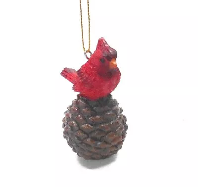 Midwest Red Cardinal Christmas Ornament  On A Brown Pine Cone Resin Realistic • $10.32