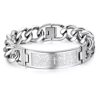 Men's Classic Bible Cross Link Stainless Steel Bracelet Chain Bangle Wristband • $9.49