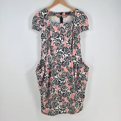 $21.95 • Buy Asos Womens Dress Size 14 Pencil Pink Floral Short Sleeve Round Neck Zip 034505