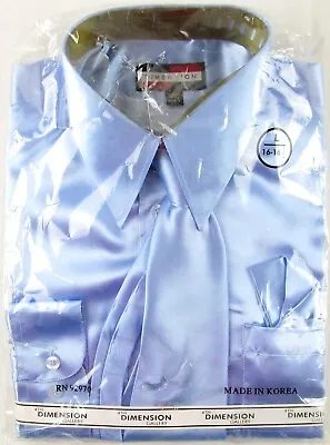 NEW Dimension Men's 3 Pc. Metallic Blue Satin Dress Shirt Set L 16-16.5 • $15.63