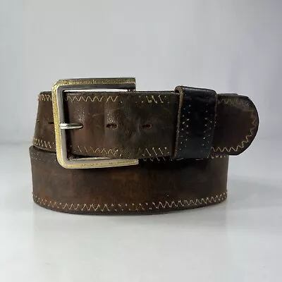 Vintage Stitched Wide Brown Leather Belt - Men's Size 33 • $14.40