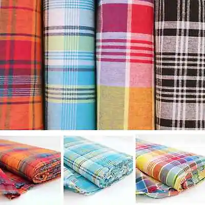 Indian Madras Pure 100% Cotton Checked Tartan Shirts Nightwear Fabric Material • $1.23