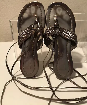 MICHAEL KORS Womens Flats Made In Italy Pewter Braided Leather Sandals Sz 6M • $28.99