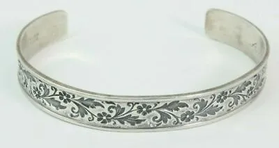 Ed Levin Vintage Sterling Silver Victorian Floral Cuff Bracelet Engraved Fs! • $105.29