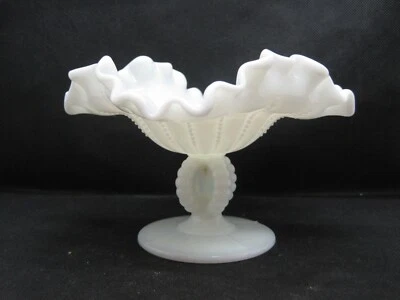 $24 • Buy Vintage Double Ruffle Elegant Milk Glass Footed Compote Zipper Pattern