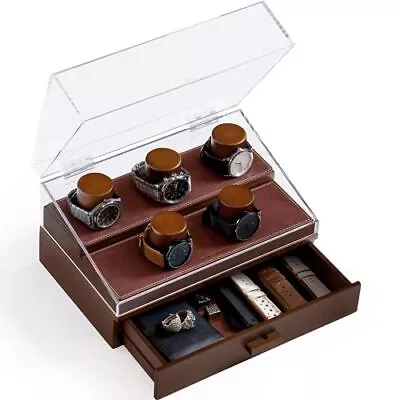 Watch Box Organizer For Men 5 Pillar Watch Holder W Hinged Acrylic Cover • $65.98