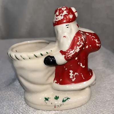 Vtg Santa Claus Ceramic Sack Planter Container Christmas MCM Crazing Paint Loss • $18.95