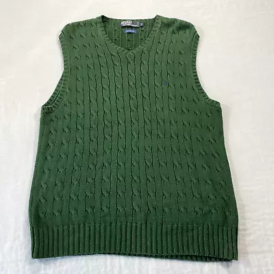 VINTAGE Polo Ralph Lauren Sweater Adult Medium Green V-Neck Vest Golf Casual Men • $28.88