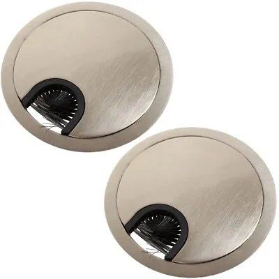 2x BRUSHED NICKEL DESK TIDY 80mm Computer Table Cable Wire Hole Organiser Socket • £6.86