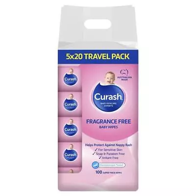 Curash Babycare Fragrance Free Wipes 5 X 20 • $10.49
