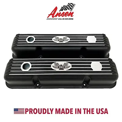 Ford FE 390 American Eagle Finned Short Valve Covers - Black - Ansen USA • $245