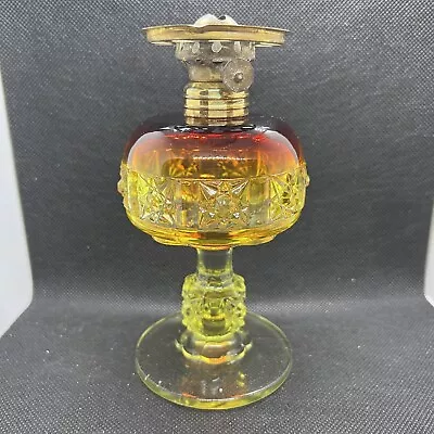 Vintage Amberina  Stars & Bars  Pressed Glass Miniature Oil Lamp • $95