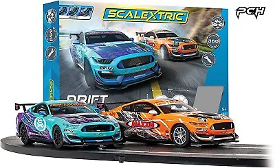 Scalextric Drift 360 Mustang GT4s 1:32 Analog Slot Car Race Track Set C1421T • $219.99