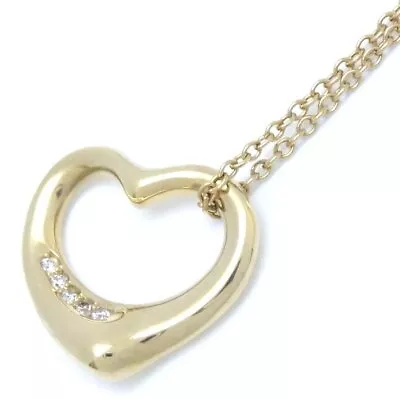 TIFFANY&Co. Open Heart 18K Yellow Gold Necklace 5PDiamond Elsa Peretti /291640 • $694