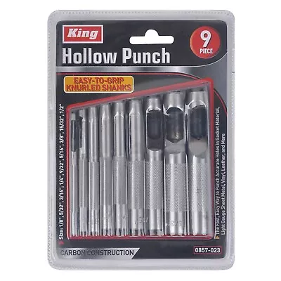 KING 9pc Heavy-Duty HOLLOW HOLE PUNCH SET Gasket Vinyl Plastic Rubber Leather • $15.95