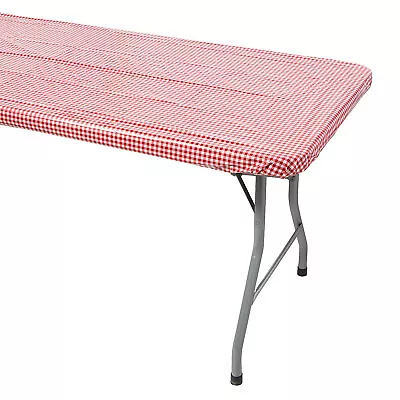 Fun Express 6 Ft. Red Gingham Plastic Fitted Tablecloth • $12.73