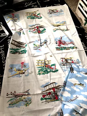 3yd Blue Vtg AIRPLANE Bi Plane PRINT Cheater Quilt PANEL +Back FABRIC Princess A • $82.95