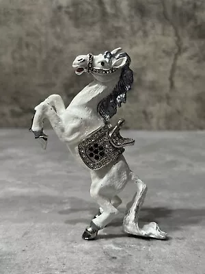 White Horse Shaped Trinket Box Unmarked Metal Jeweled • $24.99