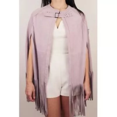 REBECCA MINKOFF Women's Suede Poncho With Fringe - Lavender - OS 2 4 6 8 10 12 • $16.99