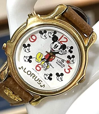 Vintage Lorus Mickey Mouse Musical Watch Plays It's A Small World Round Watch • $37.49