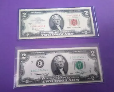 2 Dollar Bill Star Notes Low Serial Numbers 1963 Red Seal 1976 Green Seal • $9.99