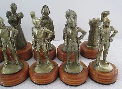 Vintage Painted Cast Metal Figural Renaissance Chessmen Chess Set Pieces • $89.99