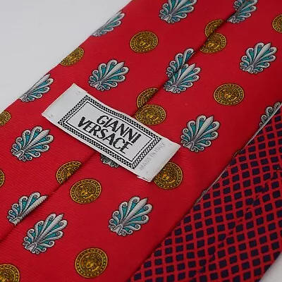 Rare Vintage Gianni Versace MONOGRAM Medusa Logo Red Silk Tie Made In Italy • $59.50