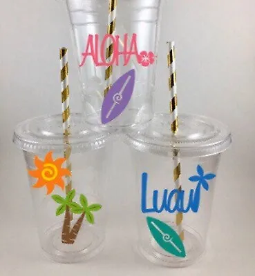 $24.99 • Buy Luau Party Cups Birthday Set Of 12 With Lids Straws Aloha Beach