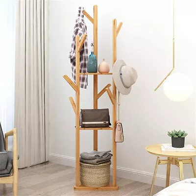 Coat Rack Stand With 3 Shelves Hall Tree Entryway Bedroom Garment Storage Holder • $35.98