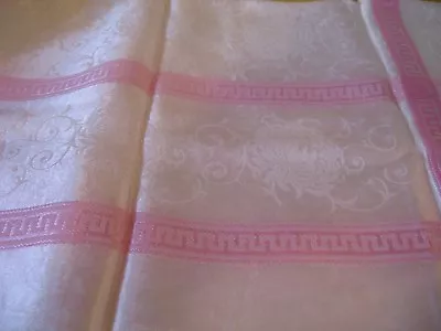 Vintage Silky Winter White Tablecloth W/ Pink Design  54 X 66  (N 7) • $15