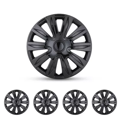 14  Set Of 4 Black Wheel Covers Snap On Full Hub Caps Fit R14 Tire & Steel Rim • $41.99