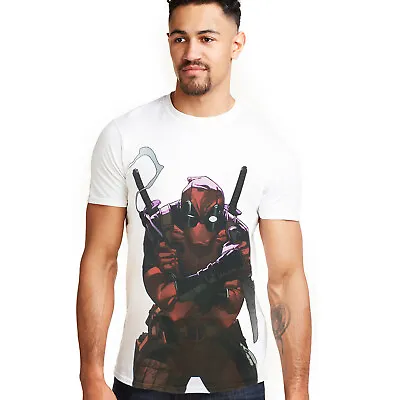 Official Marvel Mens Deadpool T-shirt White S - XXL • £10.49