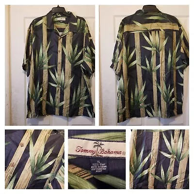 Tommy Bahama Shirt Mens Extra Large Black Green Silk Bamboo Tree Floral XL EUC • $20.39