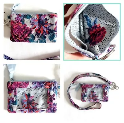 Vera Bradley Zip ID Case And Lanyard Petite Neon Blooms Floral Quilted  • $26.95