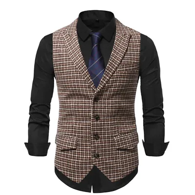 £23.94 • Buy Mens Vests Double Breasted Plaids Checks Waistcoats Formal Dress Tops Vests Tops