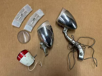 Vintage Bicycle Light Lot Of Parts Schwinn Monark Higgins Gooseneck Mounted & • $55