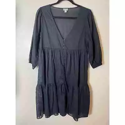 J. Crew Beachwear Swim Cover-Up Dress 3/4 Sleeve V-Neck Cotton Black XXS • $25
