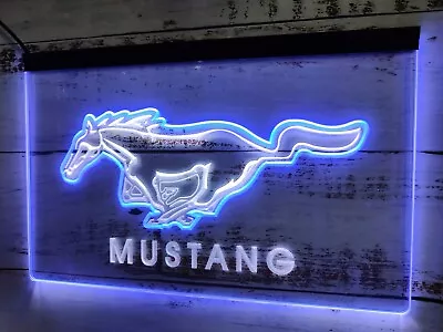 Mustang Logo 2 Colors Led Neon Light Sign For Parts Shop Beer Bar Club Man Cave • $49.99