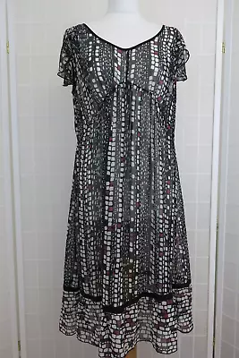 M&S Portfolio Black Mix Abstract Chiffon Sheer Dress Size 12  • £9.95