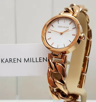 KAREN MILLEN Ladies Watch Chain Bracelet Cureved Glass Rose Gold RRP£189 NEW(KM9 • £59.99