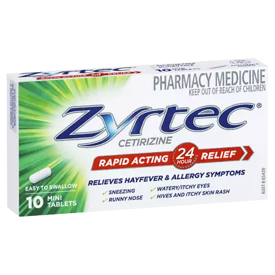 Zyrtec Rapid Acting Hayfever & Allergy Relief 10 Mini Tablets 24 Hour Relief • $22.34