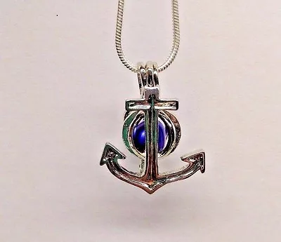 Make A Wish Pearl Cage Pendant Necklace - Anchor - 925 Chain+Pearl Included • $11.95