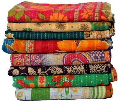 Indian Vintage Cotton Kantha Quilts Handmade Sari Kantha Throw Blankets. • $15